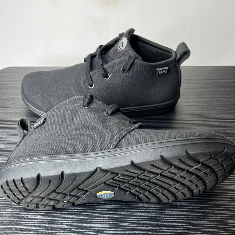 Lems Chukka Canvas Vegan Shoes Mens 8.5 Womens 10 Black Barefoot Zero Drop Boots